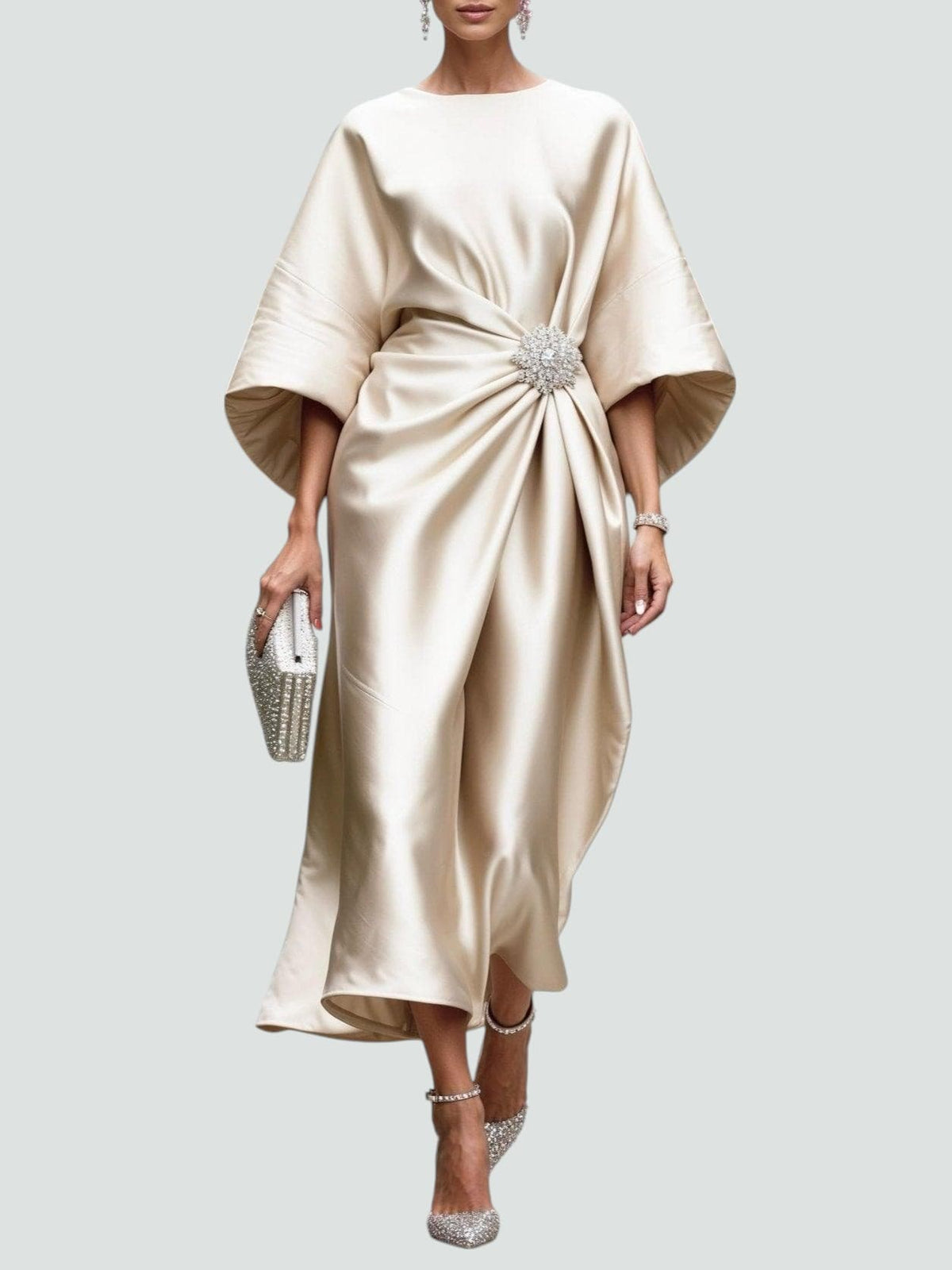 Marijona - Modern Satin Cape Sleeve Maxi Dress
