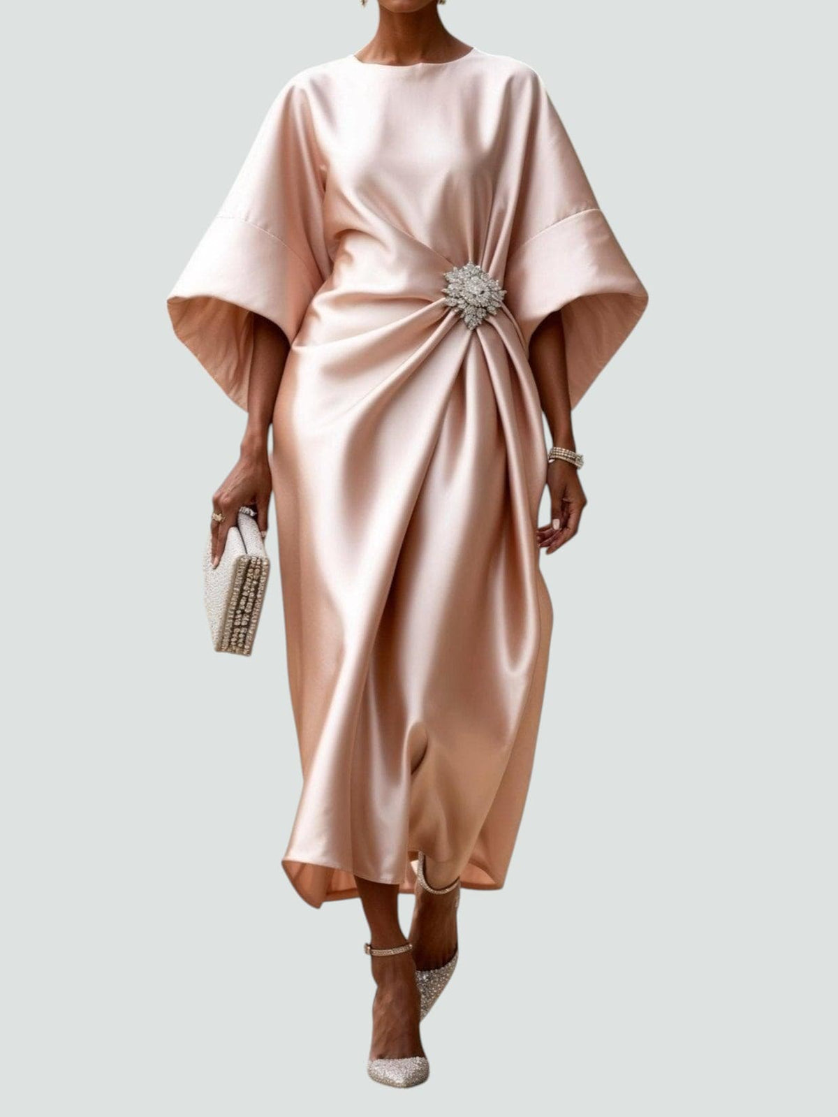 Marijona - Modern Satin Cape Sleeve Maxi Dress