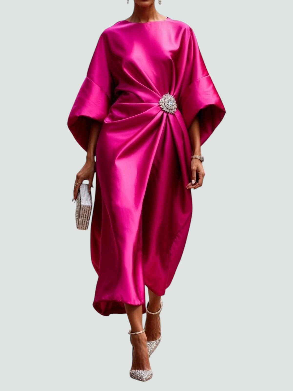 Marijona - Modern Satin Cape Sleeve Maxi Dress