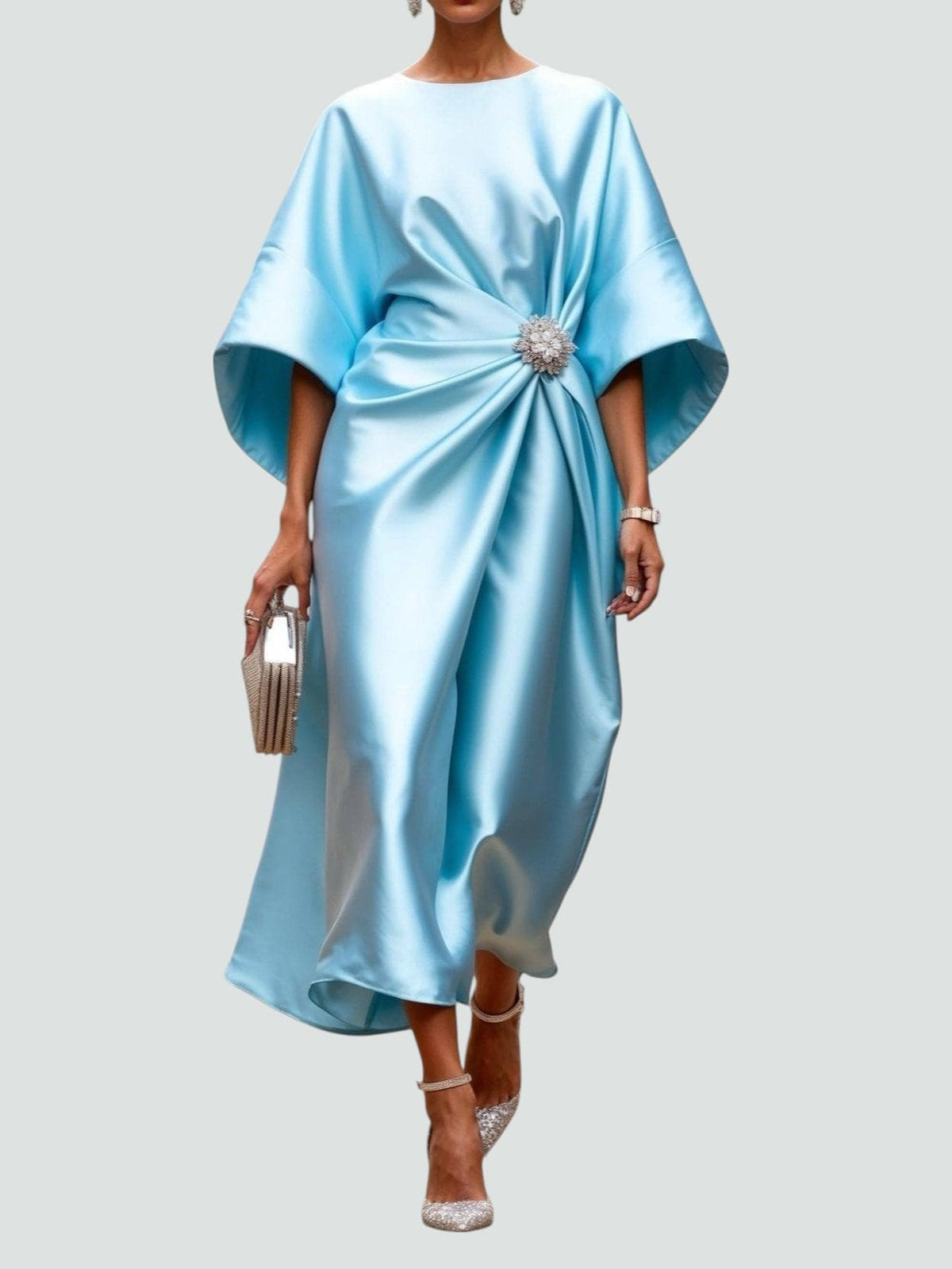 Marijona - Modern Satin Cape Sleeve Maxi Dress