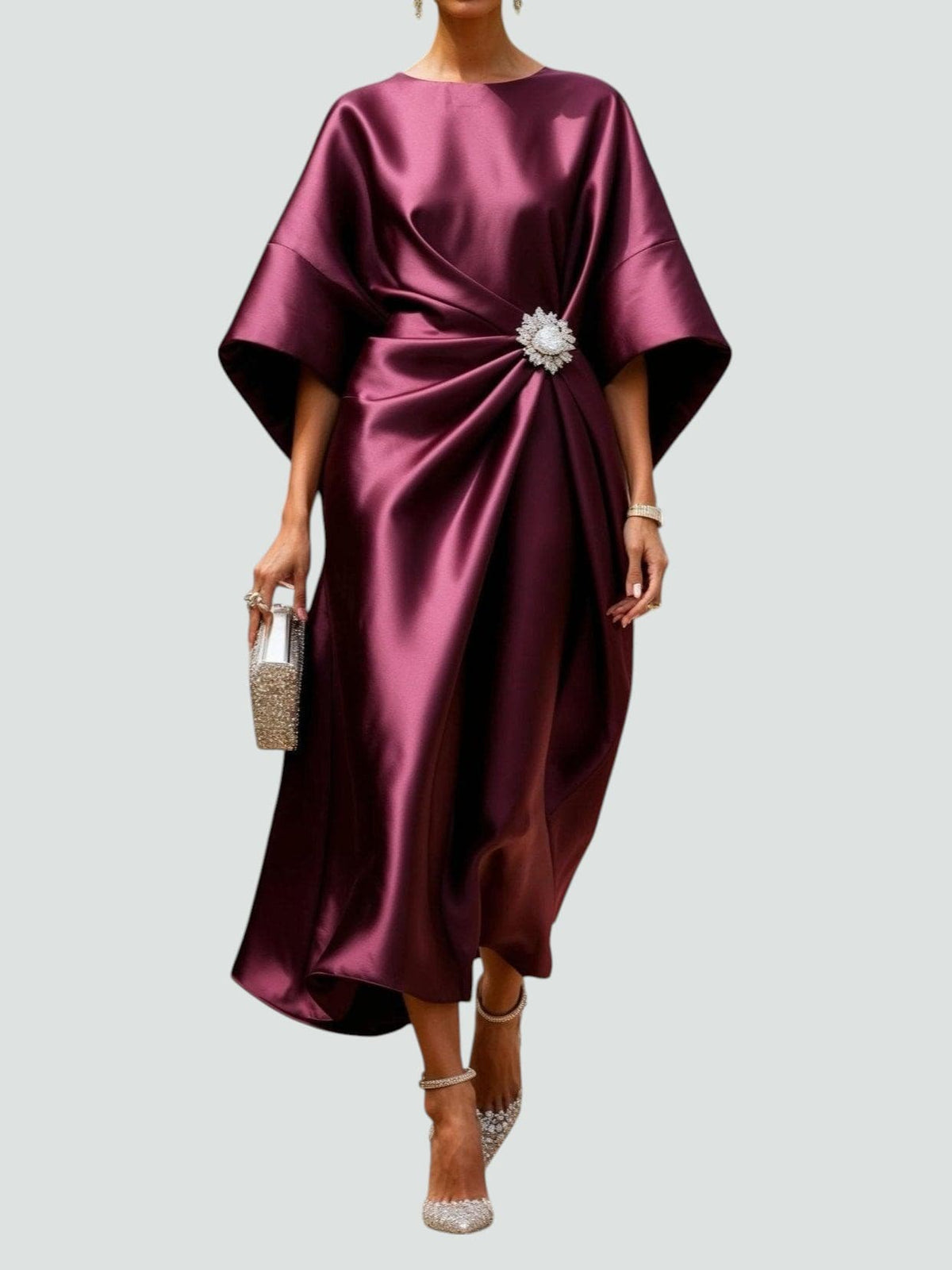 Marijona - Modern Satin Cape Sleeve Maxi Dress