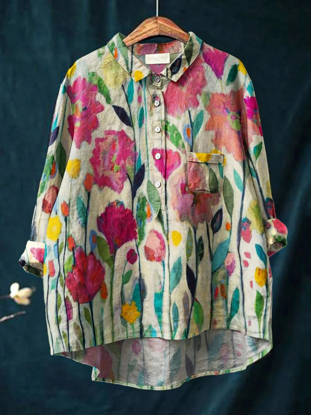 Women's Vintage Flower Art Print Casual  Shirt