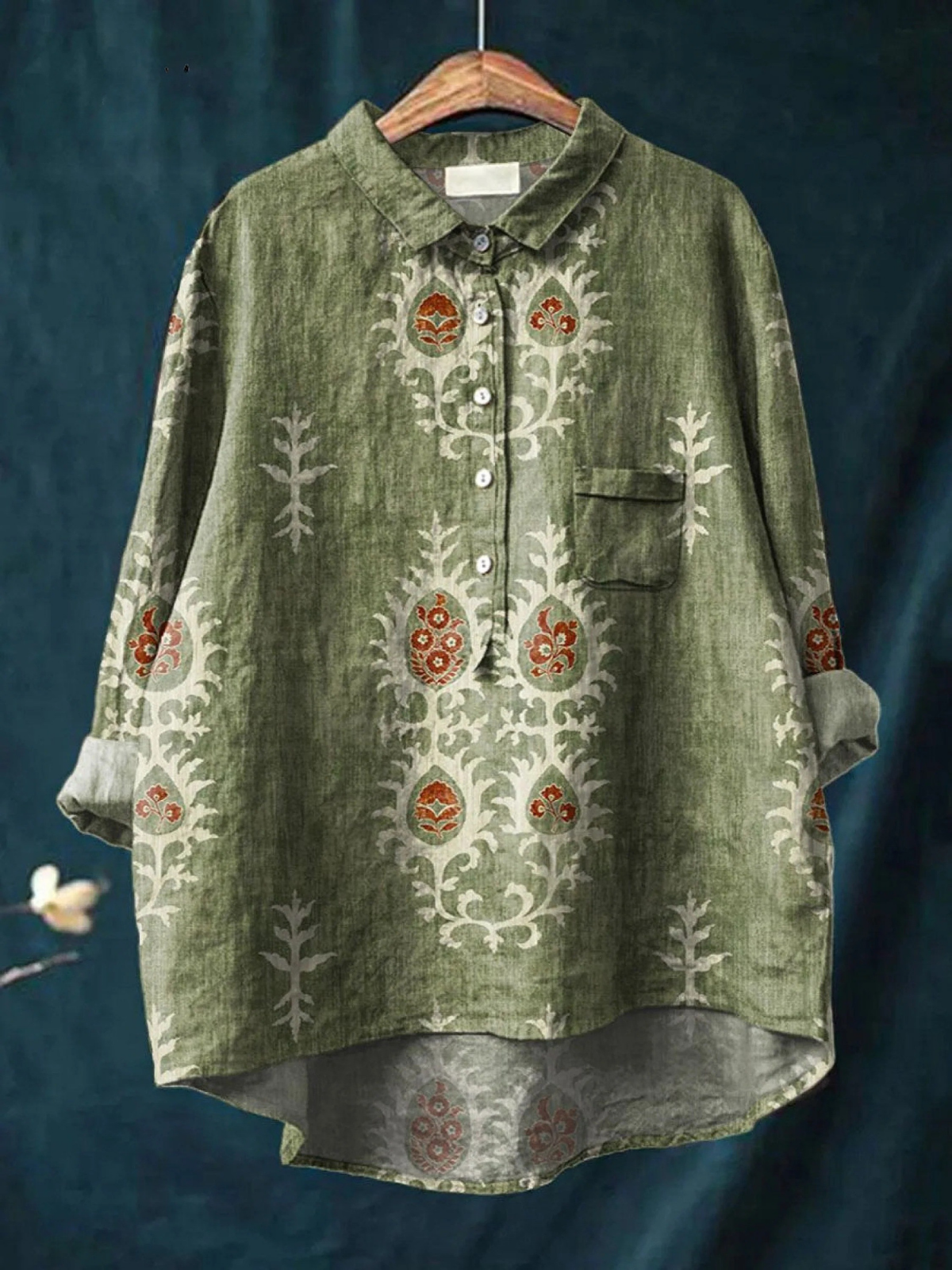 Women's Vintage Ethnic Floral Art Print Casual  Shirt