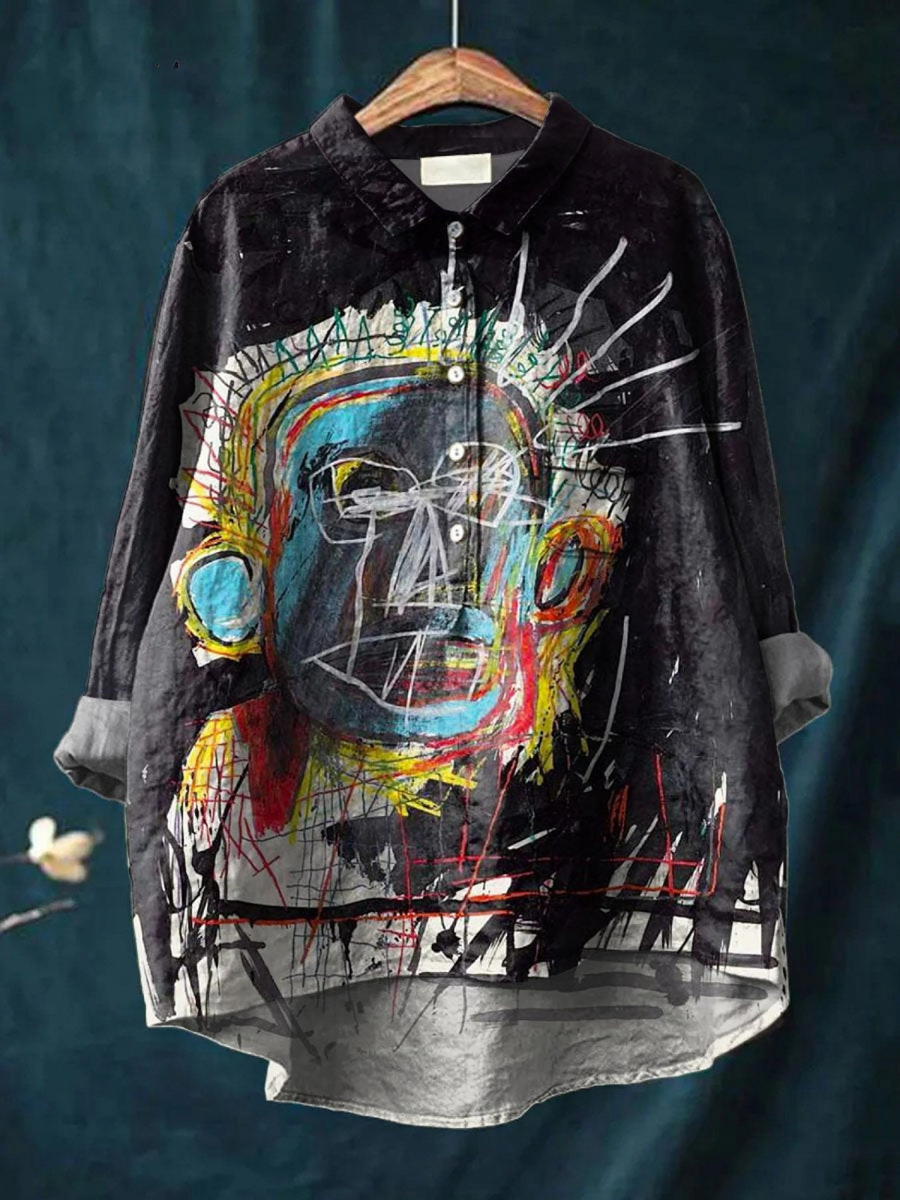 Vintage Abstract Figure Painting Art Print Casual  Shirt