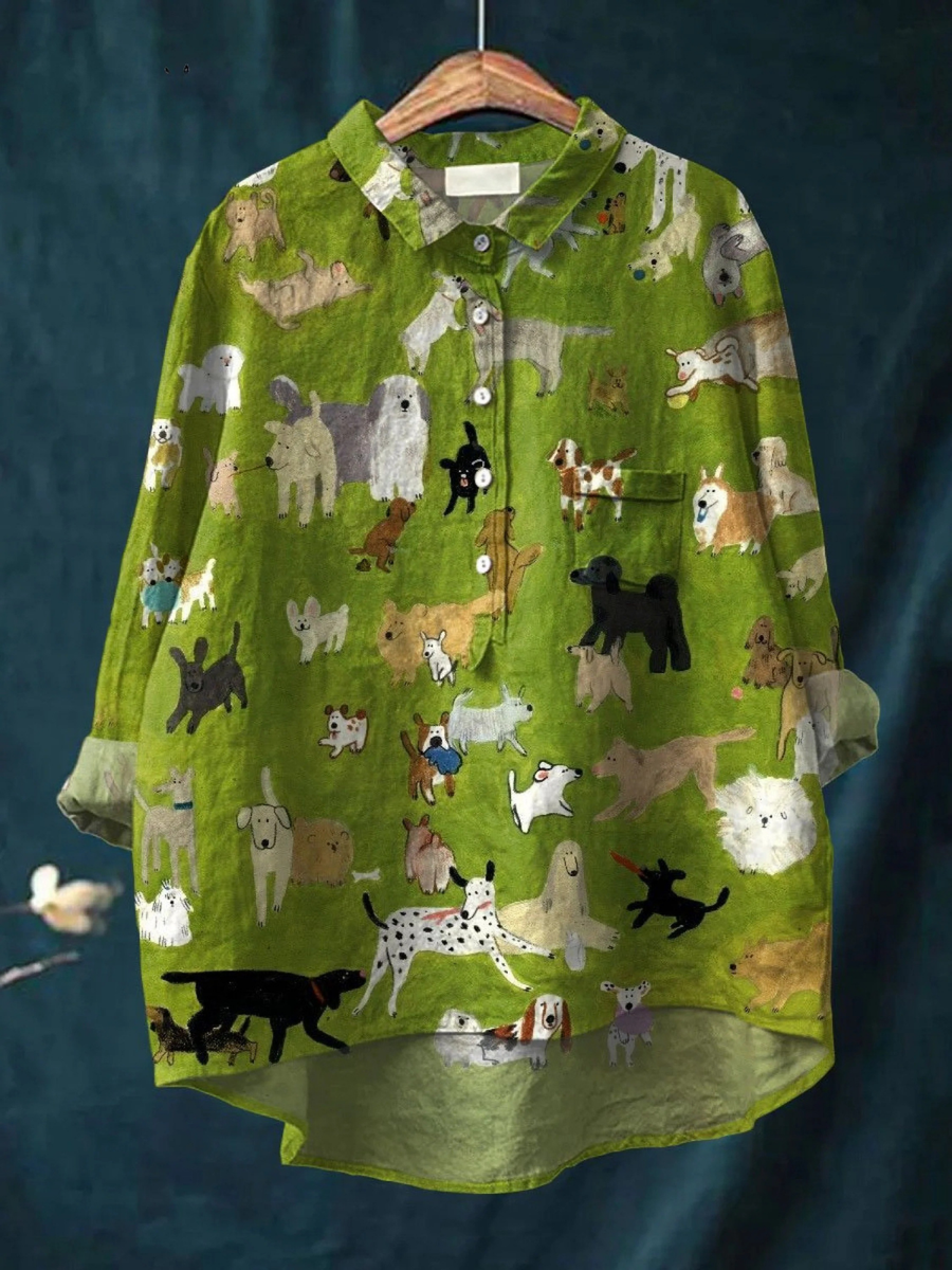 Women's Cute Dog Art Print Casual  Shirt