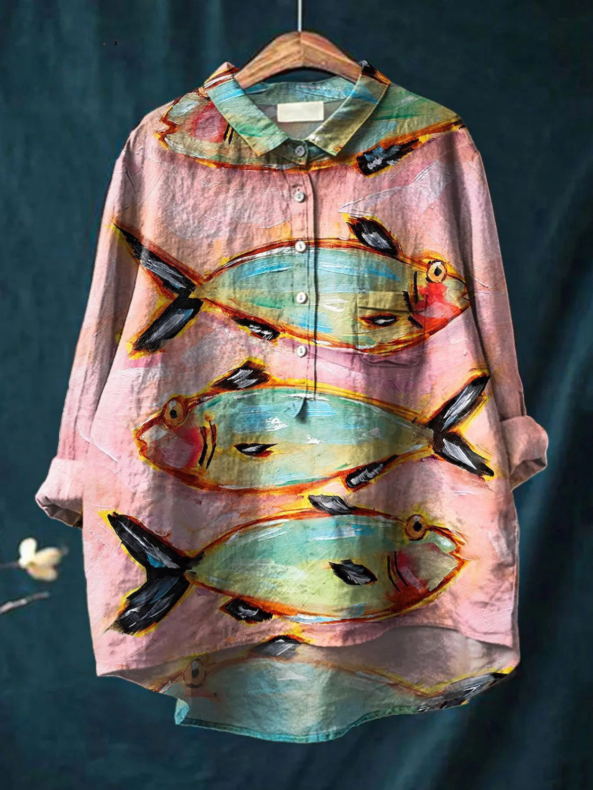 Women's Vintage Fish Art Print Casual  Shirt