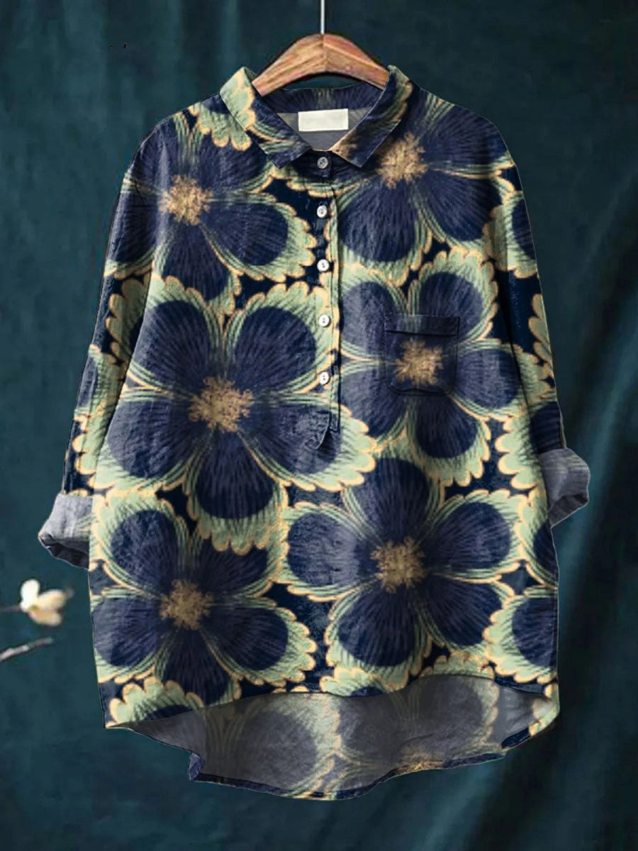 Women's Vintage Floral Art Print Casual  Shirt