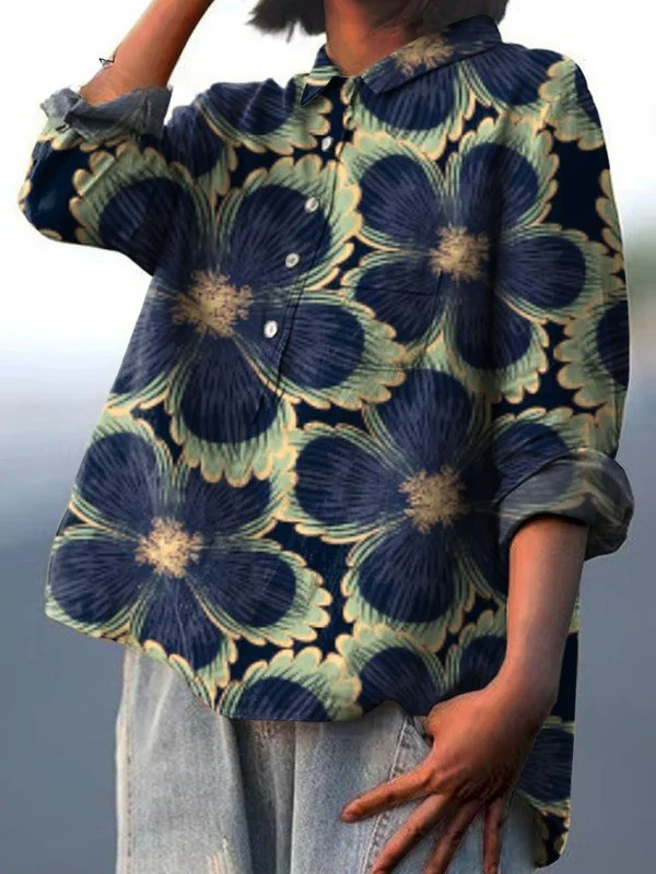 Women's Vintage Floral Art Print Casual  Shirt