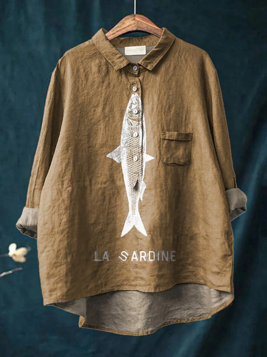 Sardine Fish Graphic Printed Women's Casual  Shirt