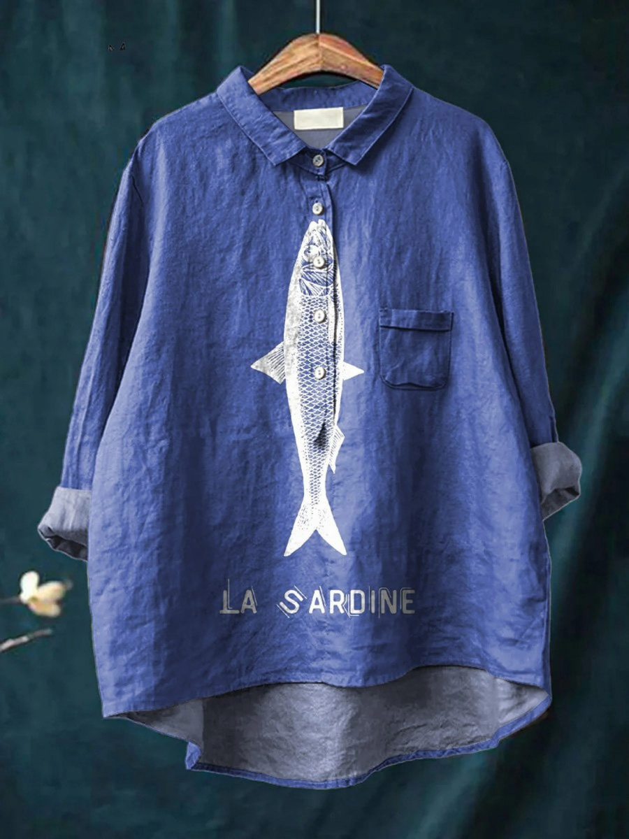 Sardine Fish Graphic Printed Women's Casual  Shirt