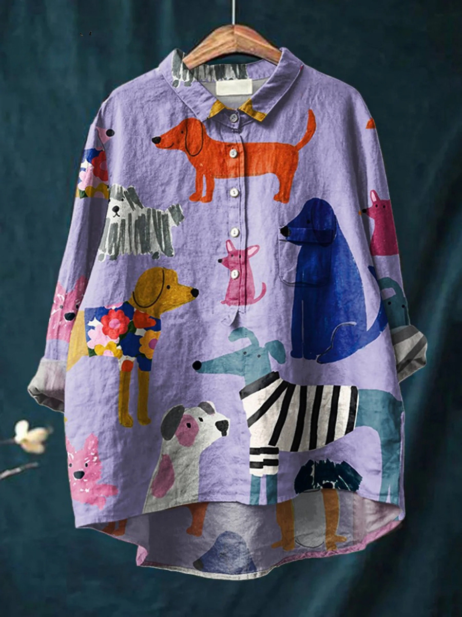 Women's Dog  Art Print Casual  Shirt