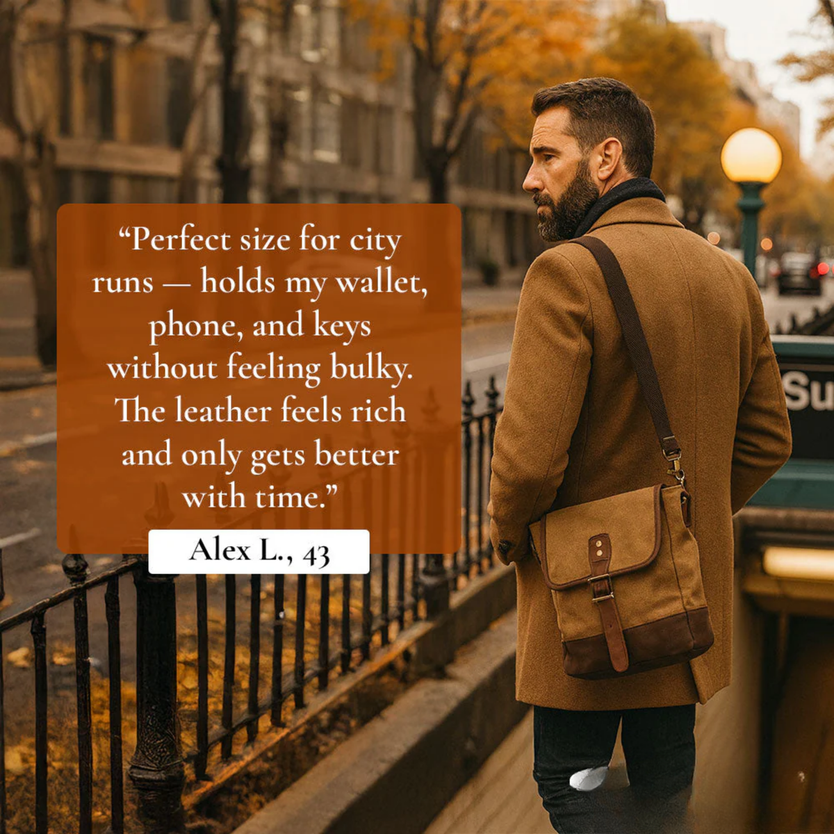 William | Small Canvas Shoulder Bag | Real Leather