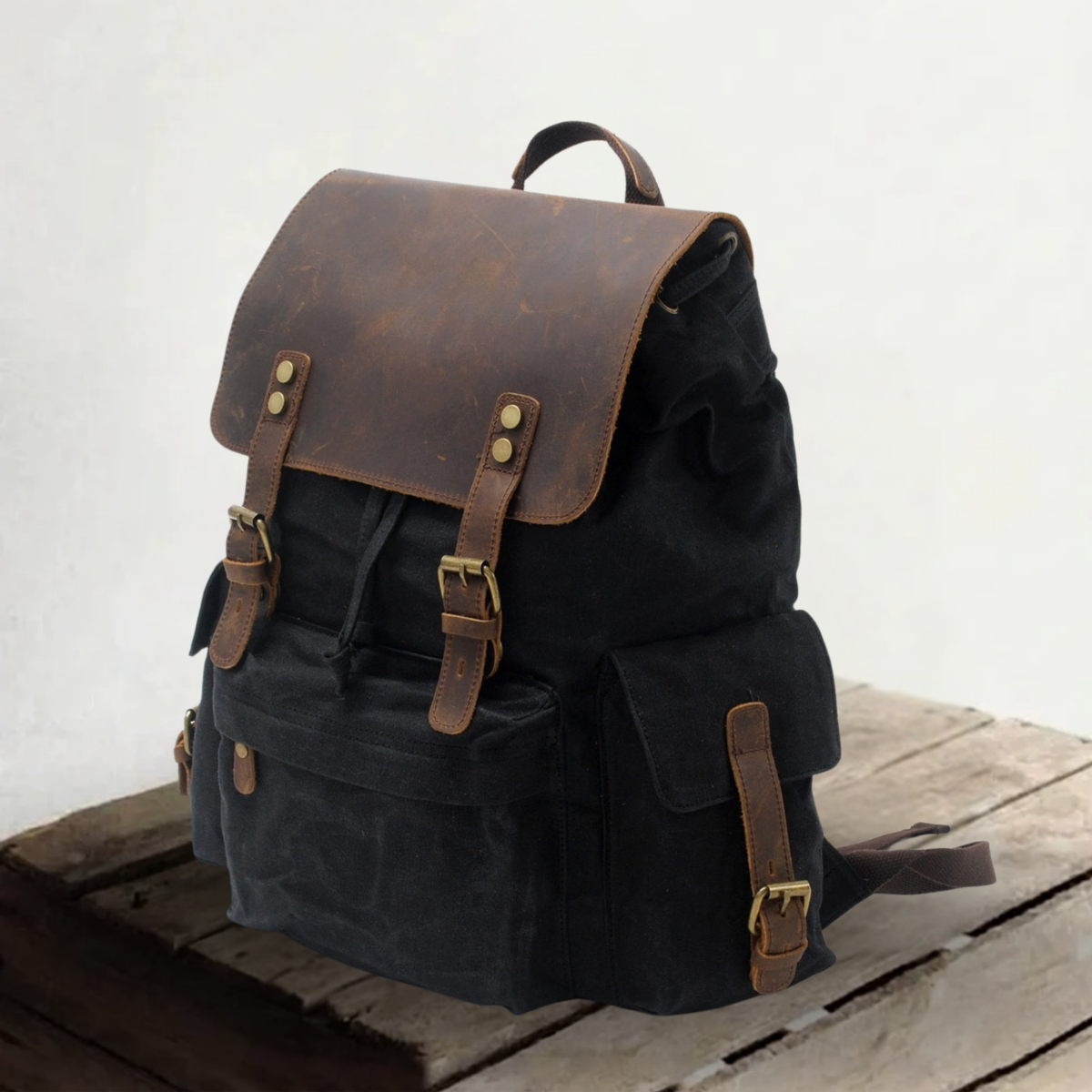 Jacob | Solid Waxed Canvas Backpack | Real Leather