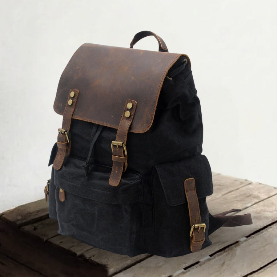 Jacob | Solid Waxed Canvas Backpack | Real Leather