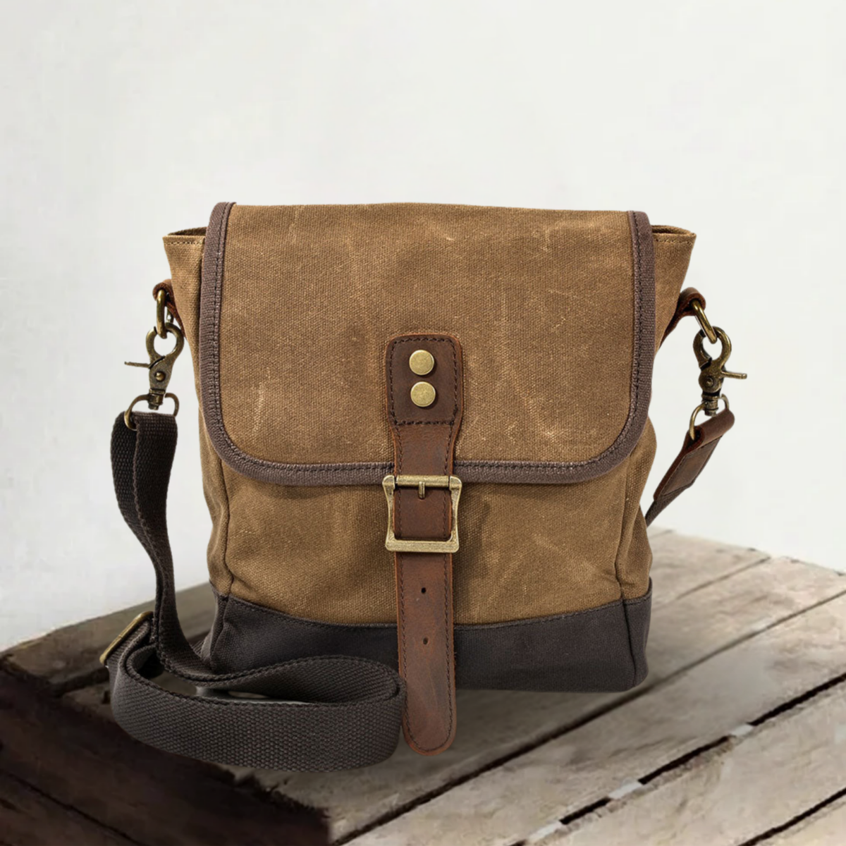 William | Small Canvas Shoulder Bag | Real Leather